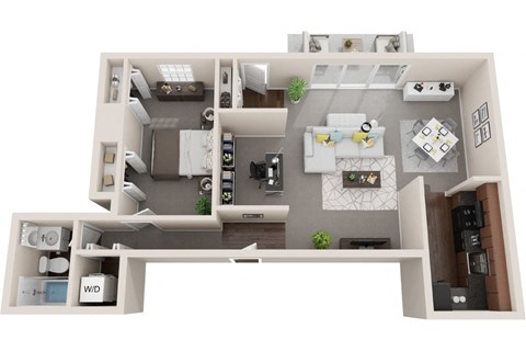 Floor plan for 1 bed, 1 bath, 800 sqft